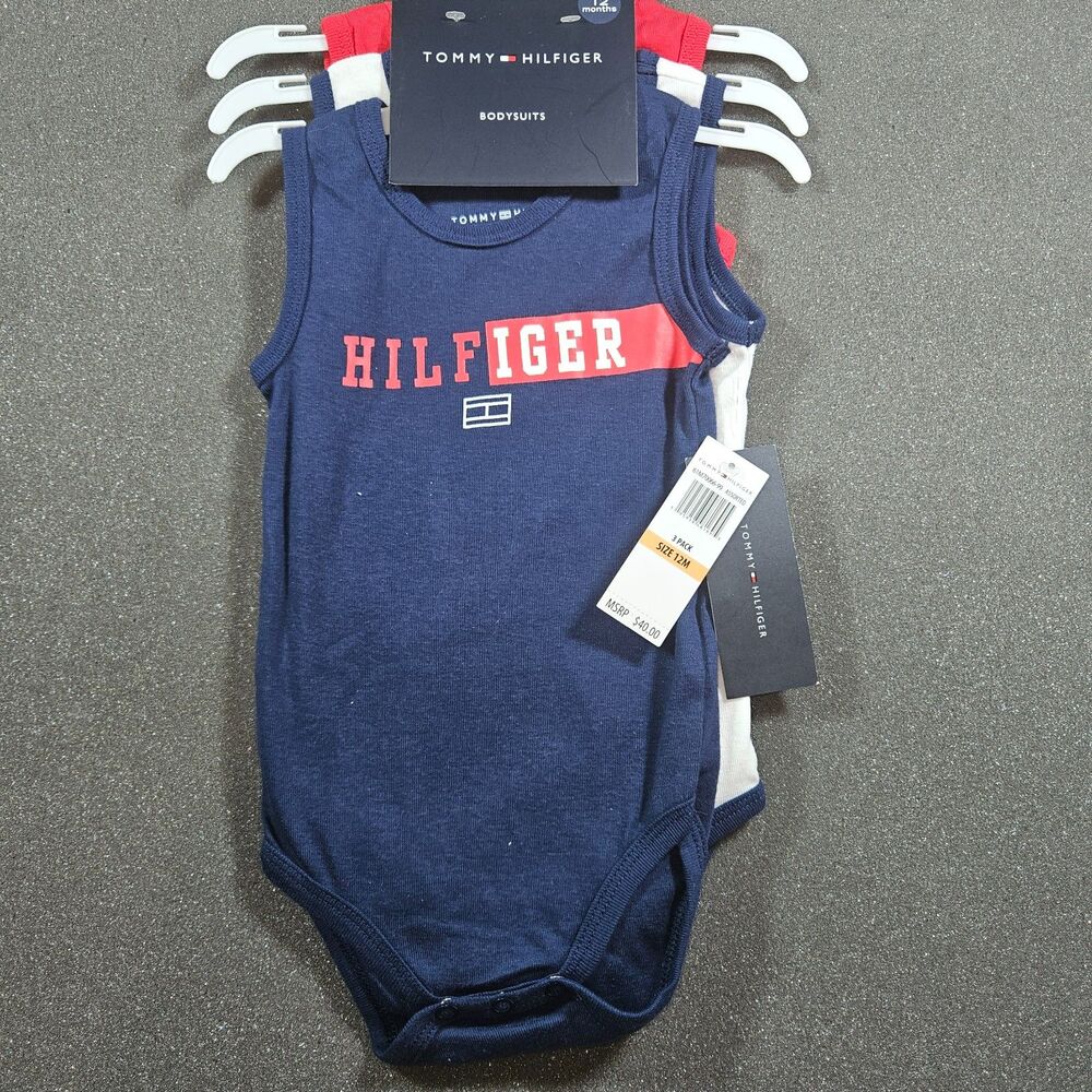Tommy Hilfiger Baby Bodysuit 3 Pack 12M Sleeveless Onesies NWT